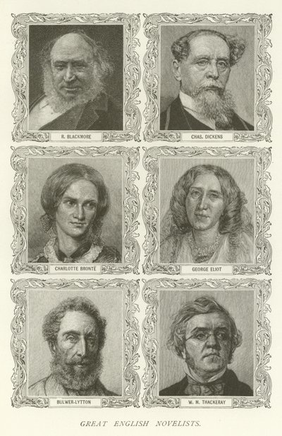 Büyük İngiliz Romancılar, R Blackmore, Charles Dickens, Charlotte Bronte, George Eliot, Bulwer-Lytton, WM Thackeray by American School