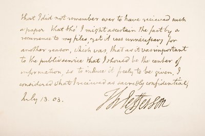 El yazısı ve Thomas Jefferson imzası, 1803 by American School