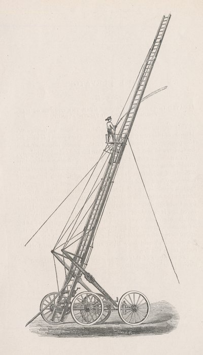 Yangın Departmanındaki Polis Kurulunun Chicago Şehri Ortak Konseyine Raporundan 1. Hortum Asansörü ve Kamyonun Resmi, s. 70., 1872 (ahşap oyma) by American School