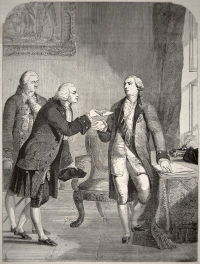 John Adams (1735-1826), İngiliz Mahkemesinin Birinci Amerikan Büyükelçisi olarak, itimatnamesini Kral III. by American School