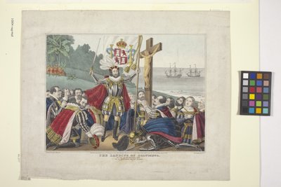 Columbus'un İnişi (el ile renkli litografi) by American School