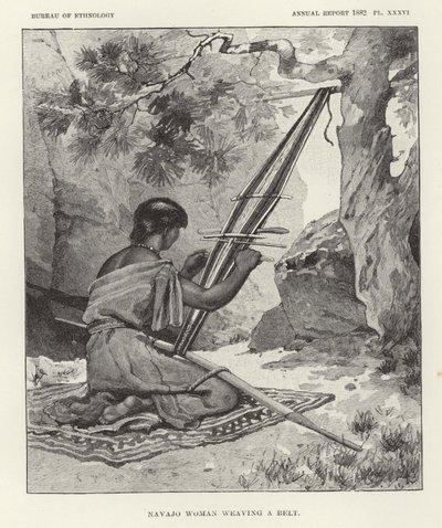 Navajo kadın bir kemer dokuma by American School