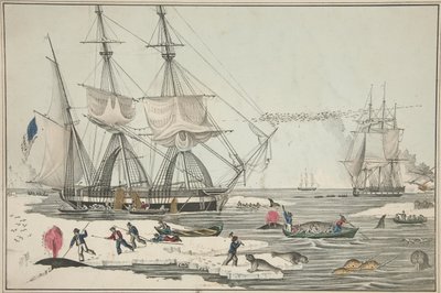 Kuzey Denizi Balina Balıkçılığı, pub. 1860 (renkli taş) by American School