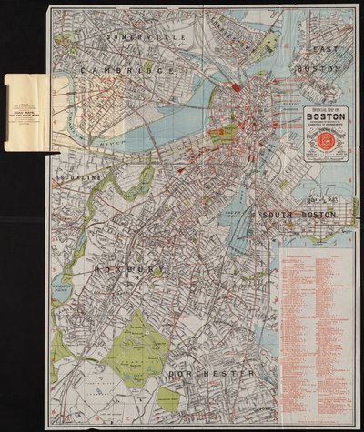 Boston resmi haritası, c.1895 (renkli taş) by American School