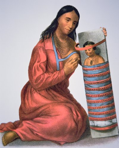 Ojibwa anne ve bebeği, c.1821 (renkli taş) by American School
