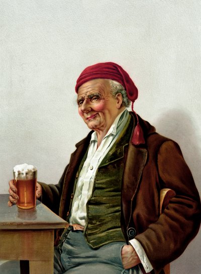 Bir barda bira ile yaşlı adam by American School