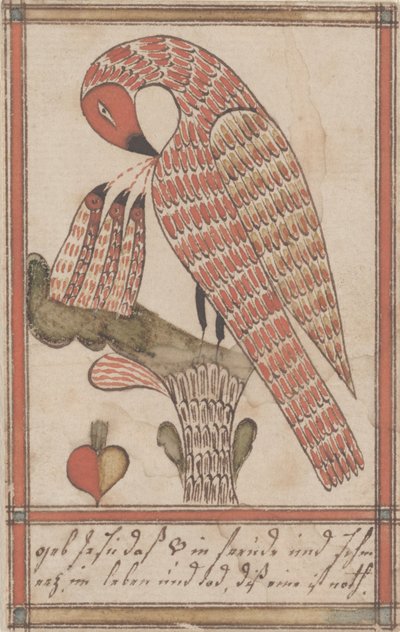 Pelikan Dindarlığında, c.1800 (kağıt üzerinde mürekkep ve tuvalet) by American School