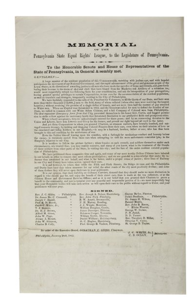 Pennsylvania Eyalet Eşit Haklar Birliği, Pennsylvania Eyalet Eşit Haklar Birliği Anıtı, Pennsylvania Yasama Meclisine, 20 Ocak 1865 by American School