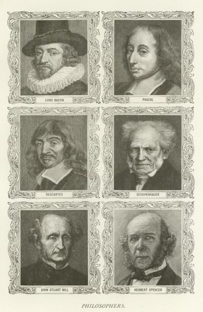 Filozoflar, Lord Bacon, Pascal, Descartes, Schopenhauer, John Stuart Mill, Herbert Spencer by American School