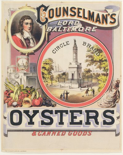Poster reklam Danışmanları Lord Baltimore Circle Marka İstiridye ve Konserve Ürünler by American School