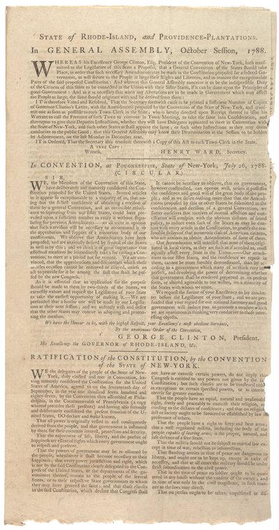 Anayasa değişiklikleri için NYS önerisini basan kararlar, Ekim 1788 by American School