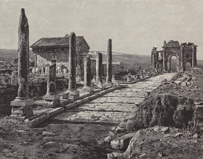 Roma-Berberi şehri Timgad (antik Thamugas), Cezayir (gravür) kalıntıları by American School