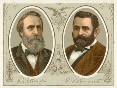 Rutherford B Hayes, Ulysses S Grant (kromolitho) by American School