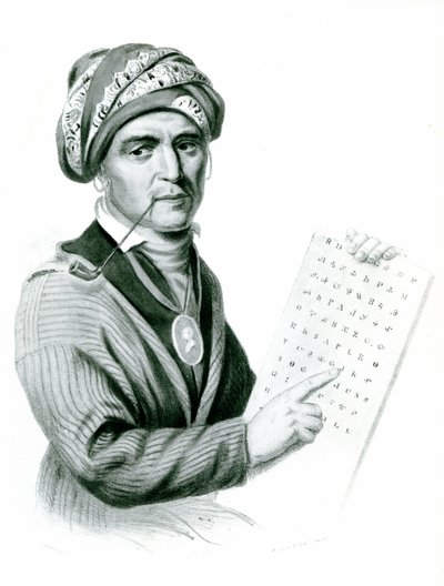 Se Quo Yah (Sequoyah), Hint alfabesinin mucidi, 1836 (b:w fotoğraf) by American School