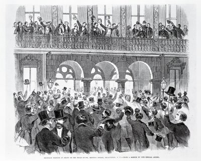 Mills House Önünde Secession Toplantısı, Meeting Street, Charleston, Güney Carolina, 1860 dolayları (gravür) (s/b fotoğraf) by American School