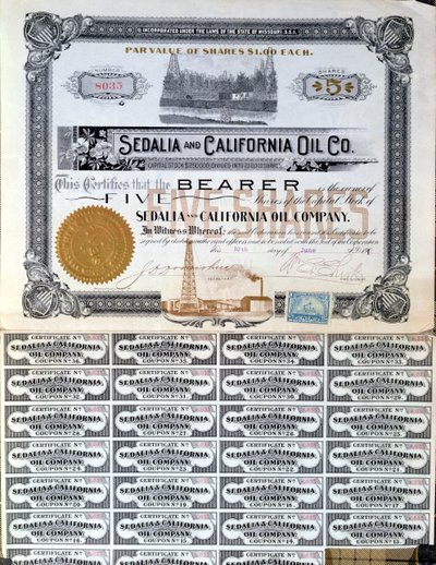 Sedalia ve Californian Oil Company için Hisse Senedi, ABD, 1901 by American School