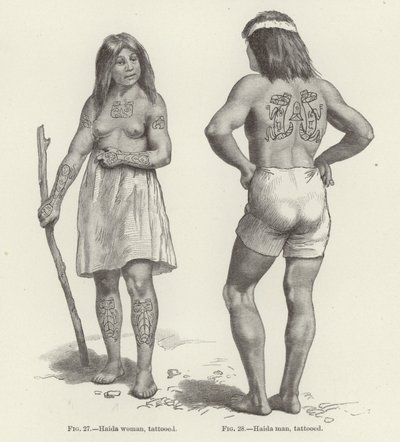 Dövmeli Haida kadın ve erkek by American School