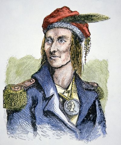 Tecumseh (1768-1813) (renkli gravür) by American School