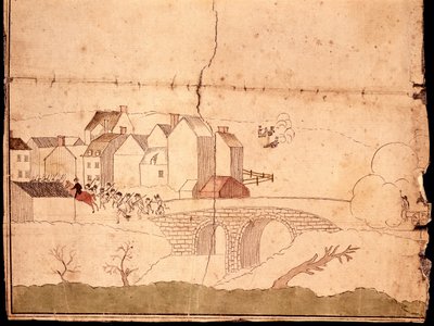 Lexington ve Concord Savaşı (kağıt üzerinde kalem ve mürekkep ve tuvalet) by American School