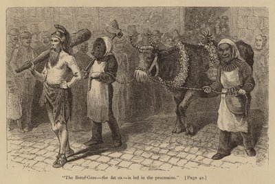 "Boeuf-Gras, şişman öküz, geçit töreninde yönetiliyor" (gravür) by American School