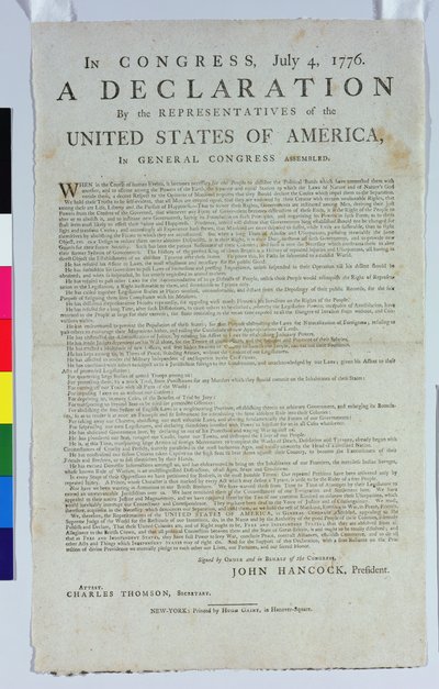 Hugh Gaine tarafından basılan Bağımsızlık Bildirgesi, 1776 (kağıt üzerine basılmış mürekkep) by American School