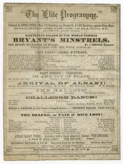 Morris Coster tarafından yayınlanan Bryants Opera House için Elit Programı by American School