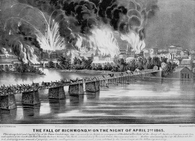 The Fall of Richmond, Va. 2 Nisan 1865 gecesi, pub. Currier & Ives tarafından, 1865 by American School