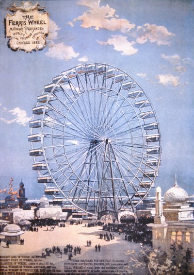 Dönme Dolap, Midway Plaisance, Dünyanın Kolomb Sergisi, Chicago 1893 (renkli taş) by American School