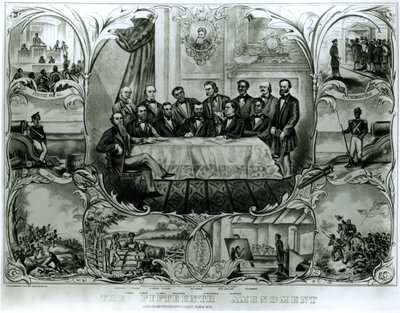 Başkan Ulysses S. Grant (1822-85) tarafından imzalanan On Beşinci Değişiklik, Mart 1870 (litho) (b&w fotoğraf) by American School