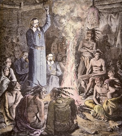 Algonquins arasında Fransız Cizvit Misyoner Brebeuf (renkli taş) by American School