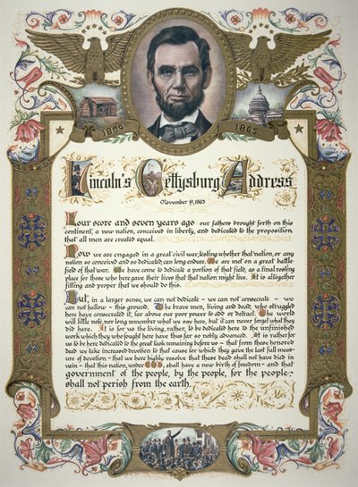 Abraham Lincoln tarafından verilen Gettysburg Adresi (1809-65) by American School