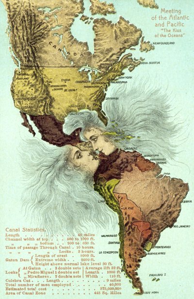 Panama Kanalı, Pasifik ve Atlantik okyanusları öpüşme (renkli taş) by American School