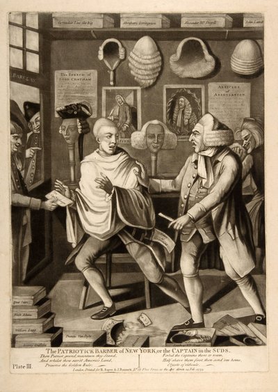 New York Vatansever Berberi veya köpüklü Kaptan, pub. 1775 by American School