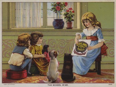 Okul Hanım, Garland Sobaları ve Aralıklarının (chromolitho) faydalarını açıklıyor by American School