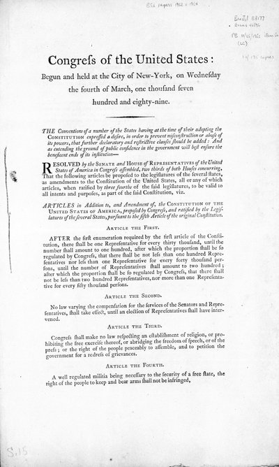 Amerika Birleşik Devletleri Haklar Bildirgesi, 1789