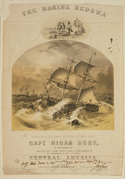 Eylül 1857'de Carolinas açıklarında bir kasırgaya yakalandıktan sonra vapur SS Central America'daki cankurtaran botlarındaki yolcuları kurtaran Brig Marine. 550'den fazla kişi boğuldu ve 30.000 pound (14.000 kg) Kaliforniya altını kaybedildi. by American School