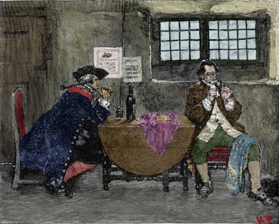 Hacker Henry Every (John Avery, Long Ben, Benjamin Bridgeman) (? -1695) düşman saldırıları sırasında ele geçirilen mücevherleri satıyor İllüstrasyon Howard Pyle (1853-1911) by American School