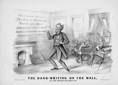 Duvardaki el yazısı veya Currier & Ives tarafından yayınlanan modern Belshazzar, New York, c.1864 by American School