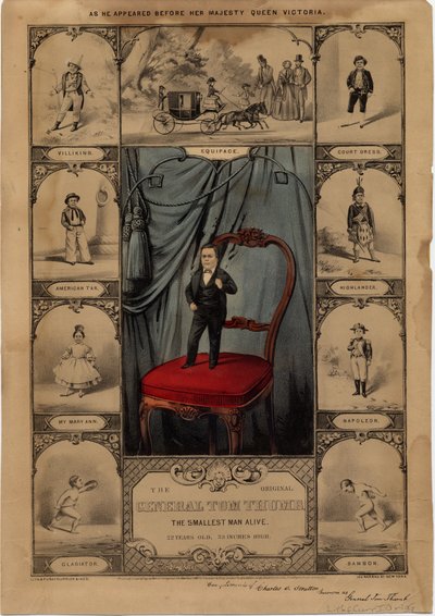 Orijinal General Tom Thumb: yaşayan en küçük adam, pub. Currier & Ives tarafından, 1860 by American School