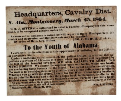 Alabama Gençlerine: Silahlara Çağırıyoruz! (işe alım bordası), 25 Mart 1864 by American School