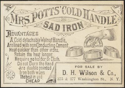 Bayan Potts için ticaret kartı" Soğuk Saplı Üzgün Demir, c.1870-1900 by American School