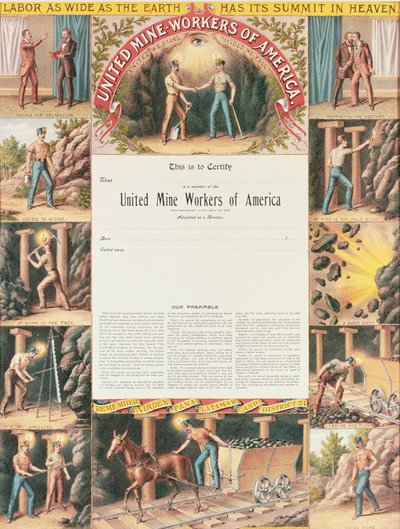 Birleşik Maden İşçileri Sertifikası, 1890 by American School