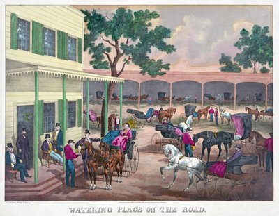 Yolda Sulama Yeri, pub. 1870 (el boyaması gravür) by American School