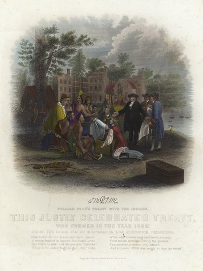 Kızılderililerle William Penns anlaşması (renkli gravür) by American School