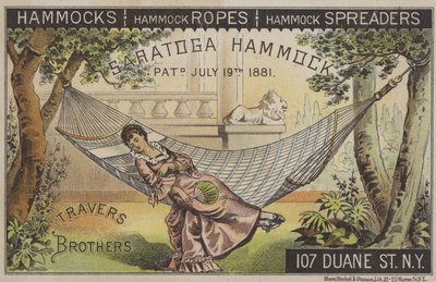 Çinli fan (chromolitho) ile hamakta yatan kadın by American School