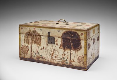 Workbox, c.1830-40 (tanımlanamayan ahşap, metal, kadife, boya ve pamuklu vatka) by American School