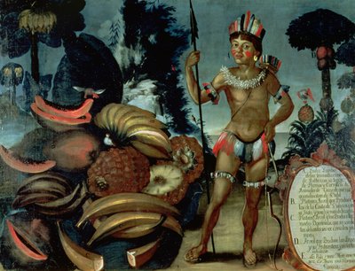 Ekvador'un Quito semtinden Yumbo Indian, çeşitli meyve ve ağaçlarla (tuval üzerine yağlı boya) by American School