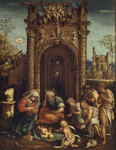Çobanların Hayranlığı, c.1530 (panelde yağlı boya) by Amico Aspertini