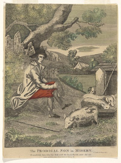 Sefalet içindeki Müsrif Oğul (Karnını domuzun yediği kabuklarla doldurmayı çok isterdi - St. Luke 15 Bölüm 16v) by Amos Doolittle