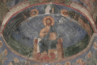 Dünyanın Enthroned Kurtarıcı İsa, 12. yüzyıl by Ancient Russian frescos